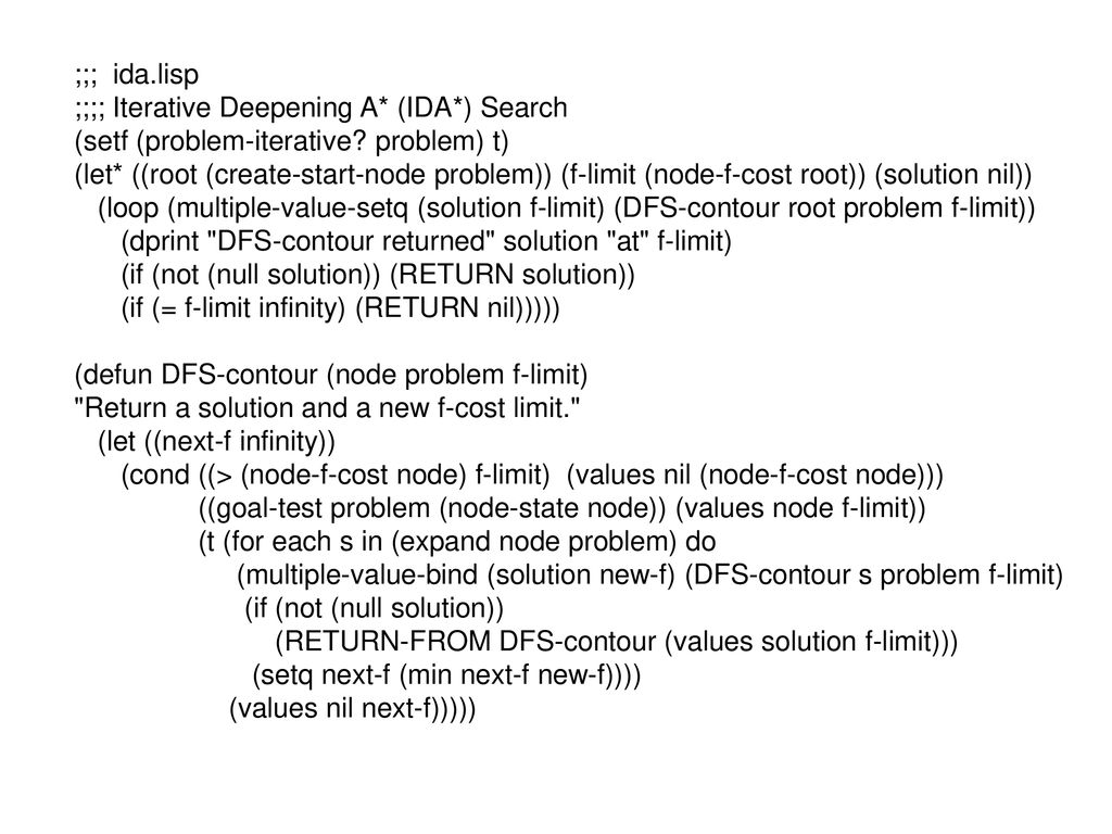 Iterative deepening a ida search rough algorithm from lisp ppt