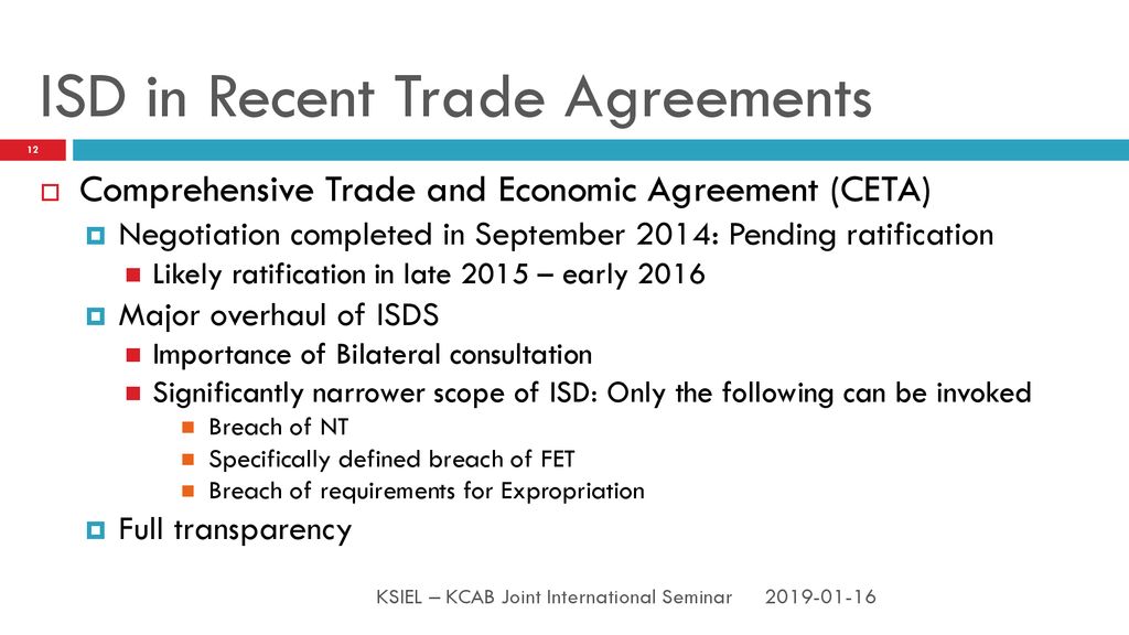 ISD in Recent Trade Agreements