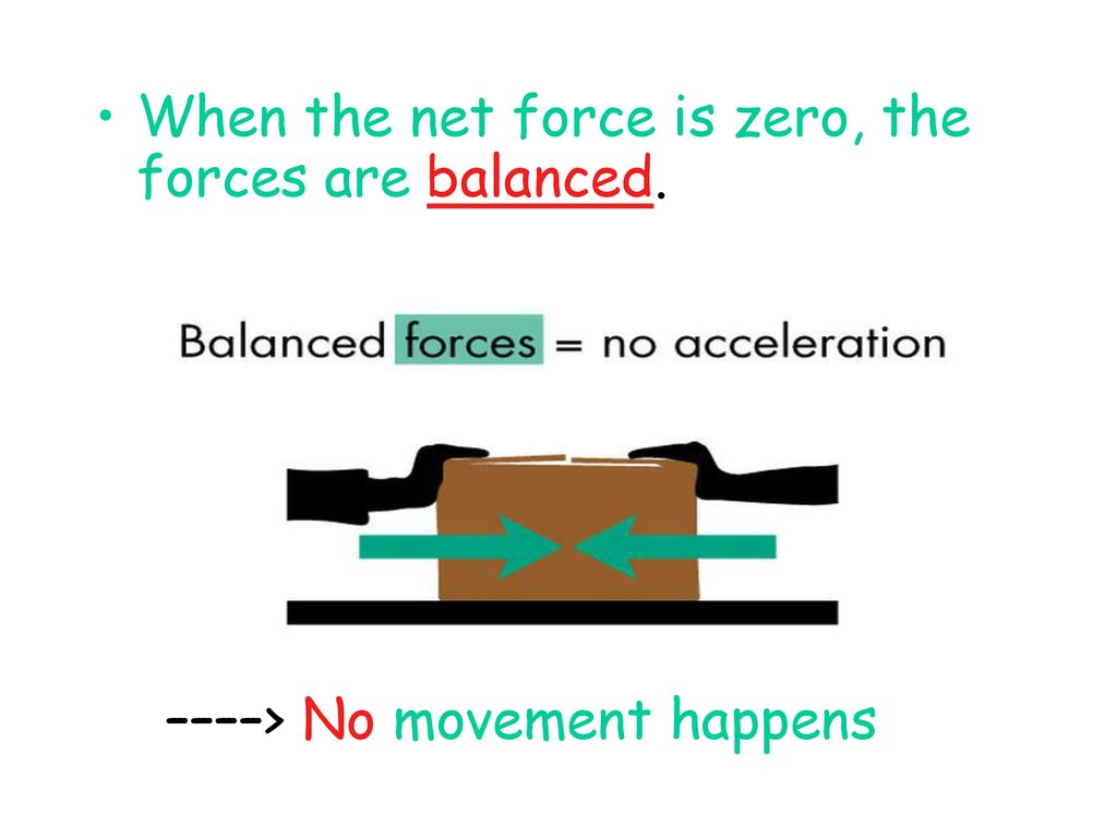 When the net force is zero, the forces are balanced.