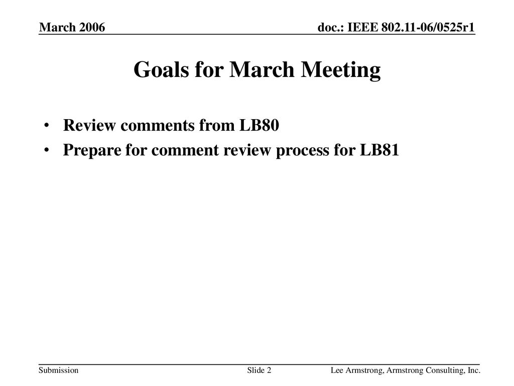 Goals for March Meeting