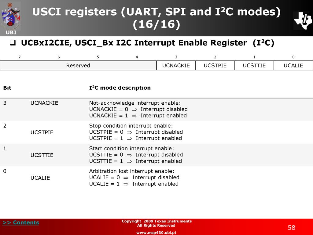 USCI registers (UART, SPI and I2C modes) (16/16)