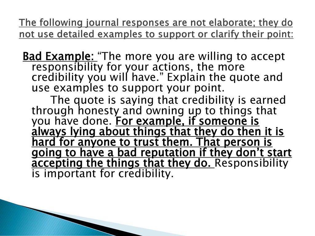 The following journal responses are not elaborate; they do not use detailed examples to support or clarify their point: