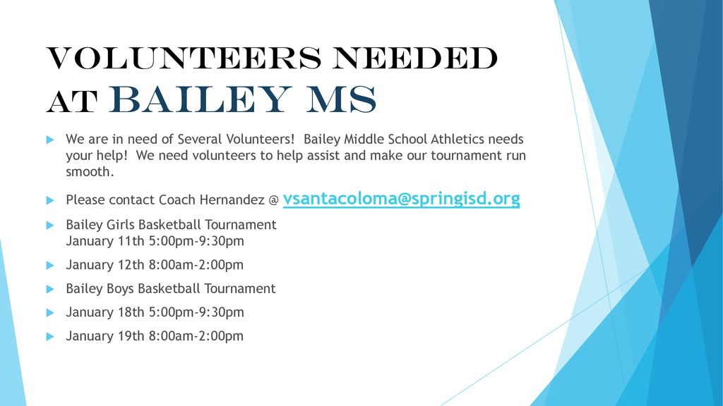 Volunteers Needed at Bailey MS