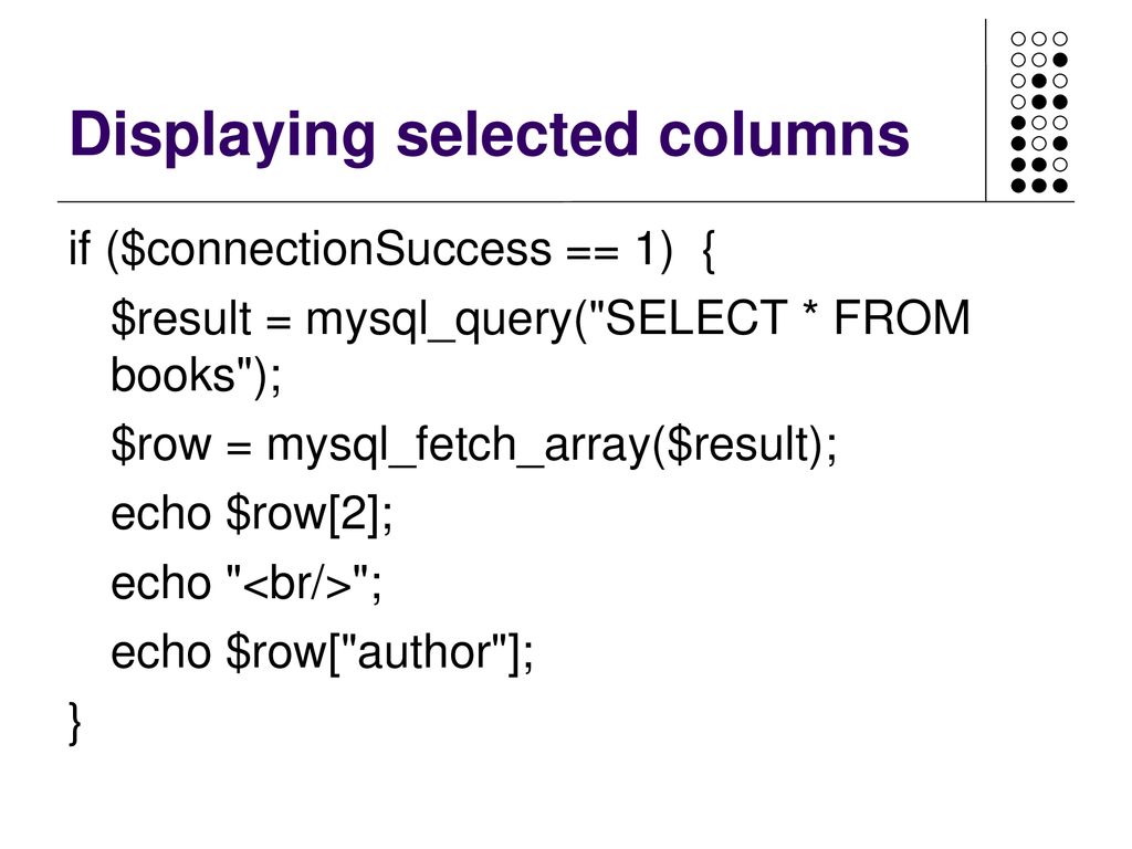 Php database basic selection fdsc module ppt download