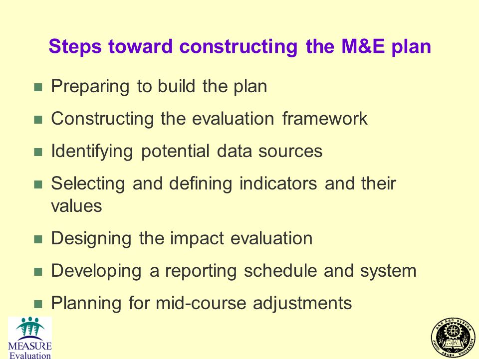 Steps toward constructing the M&E plan