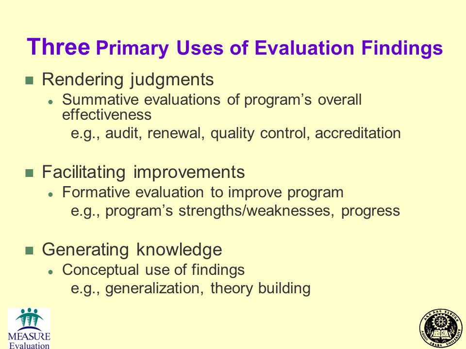 Three Primary Uses of Evaluation Findings
