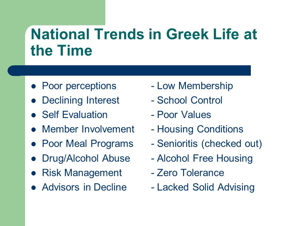 National Trends in Greek Life at the Time