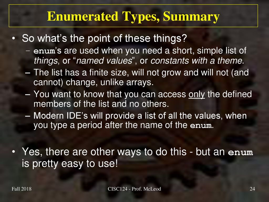 Enumerated Types, Summary