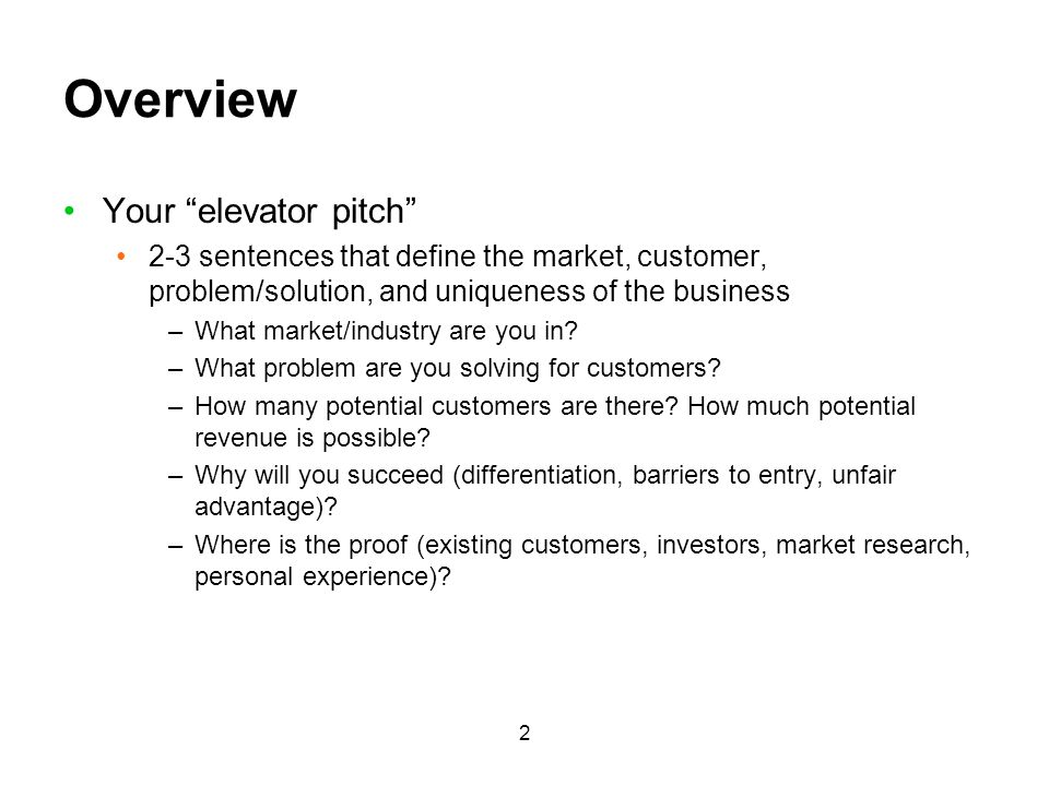 Overview Your elevator pitch