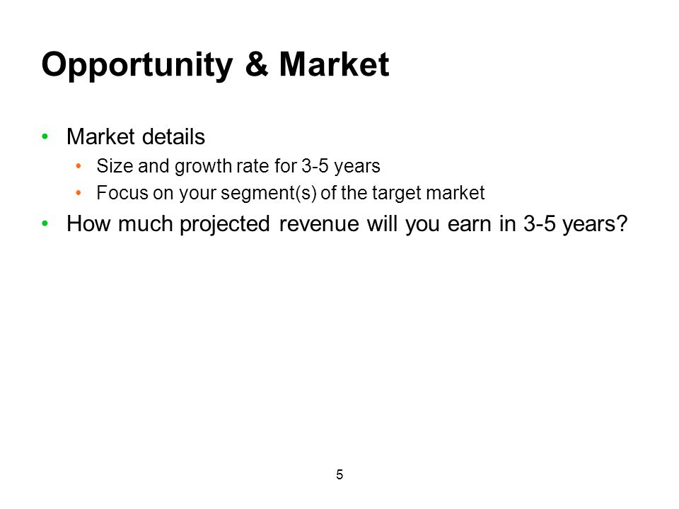 Opportunity & Market Market details