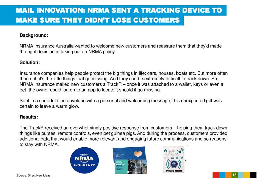 MAIL INNOVATION: NRMA SENT A TRACKING DEVICE TO