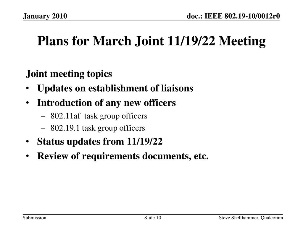 Plans for March Joint 11/19/22 Meeting