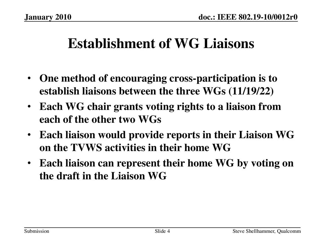 Establishment of WG Liaisons