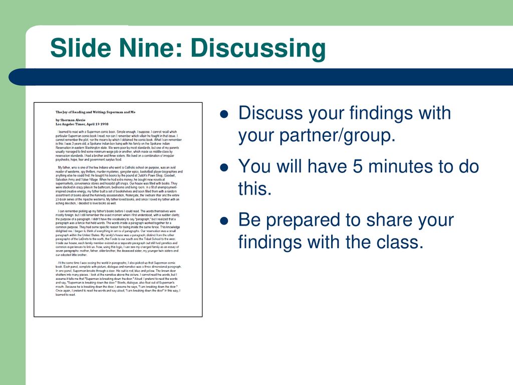 Slide Nine: Discussing