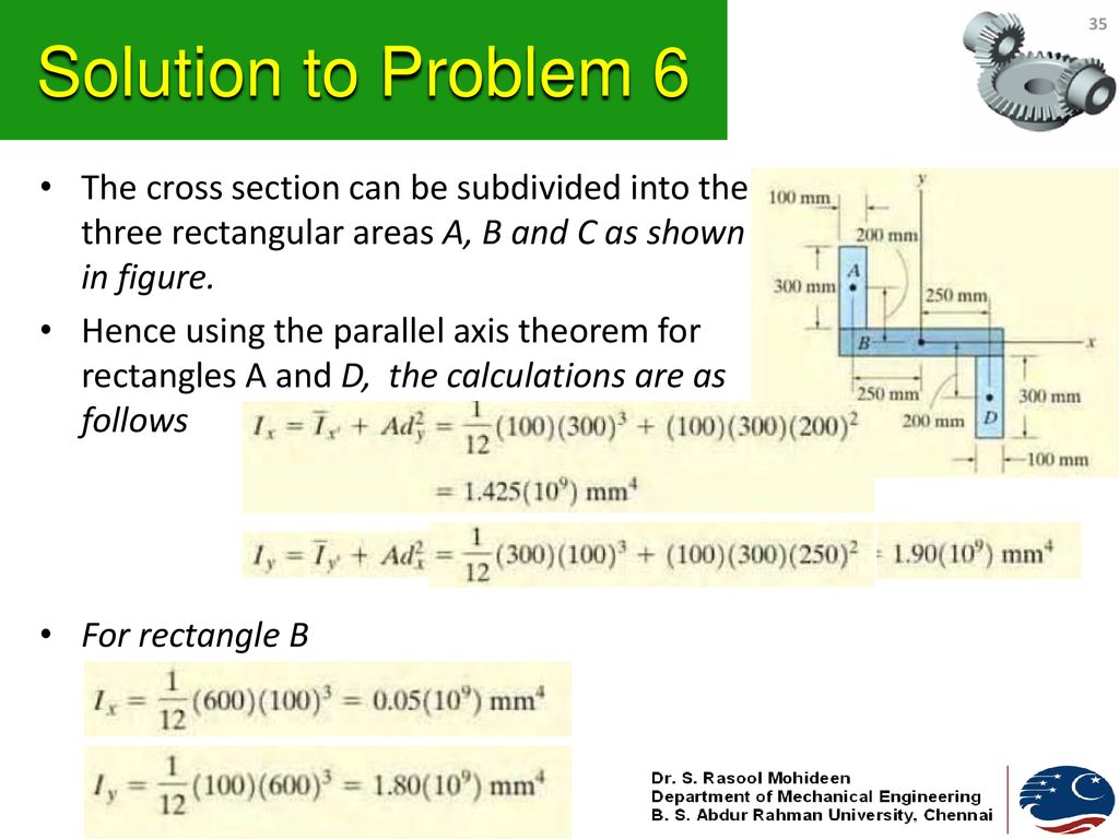 Solution to Problem 6 The cross section can be subdivided into the three rectangular areas A, B and C as shown in figure.
