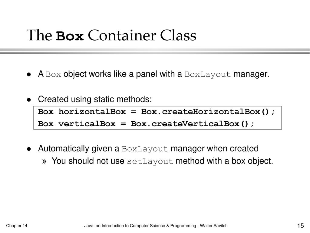 The Box Container Class