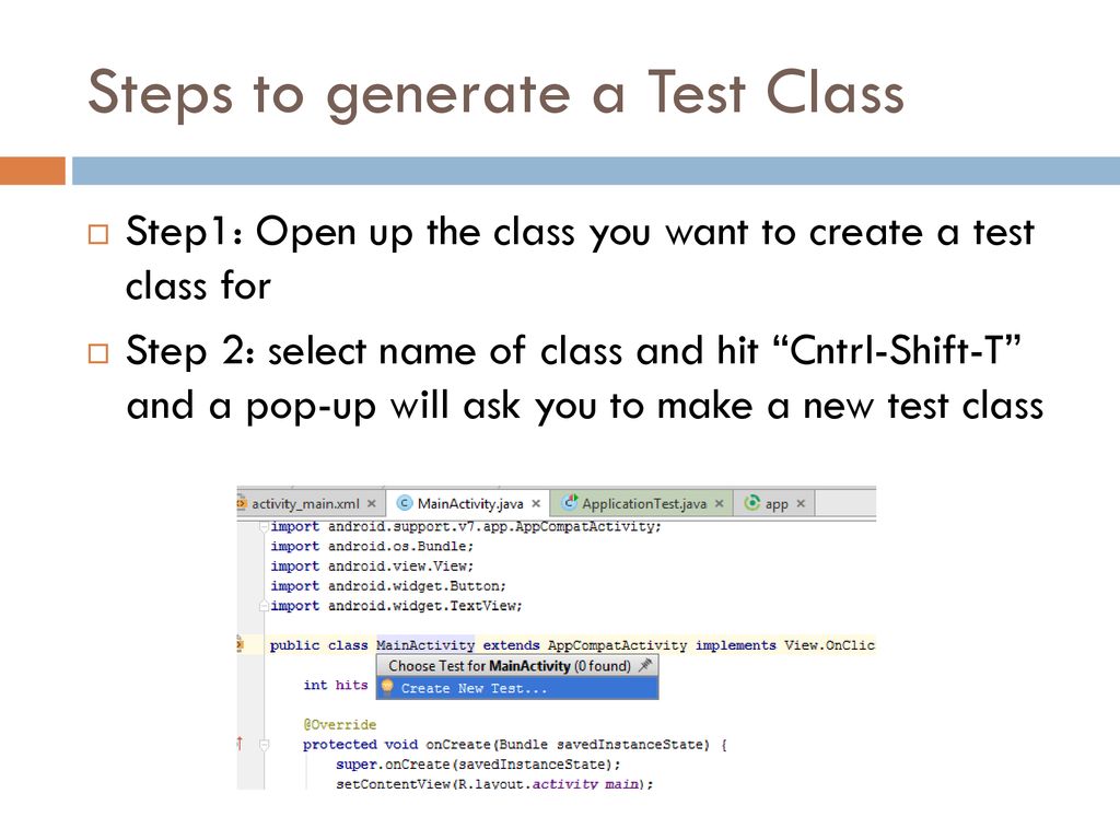 Steps to generate a Test Class