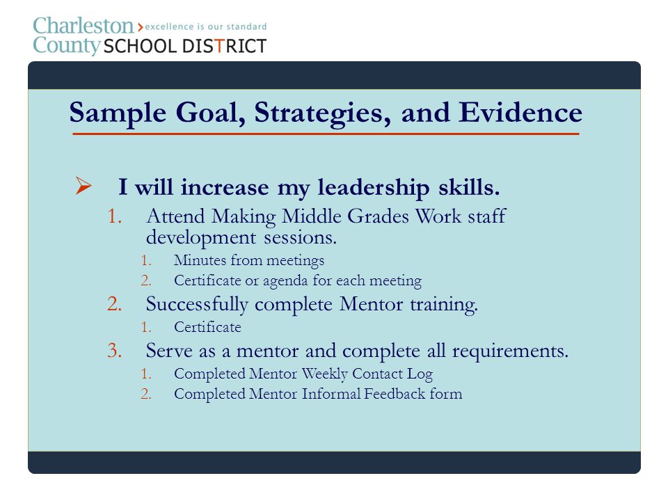 Sample Goal, Strategies, and Evidence
