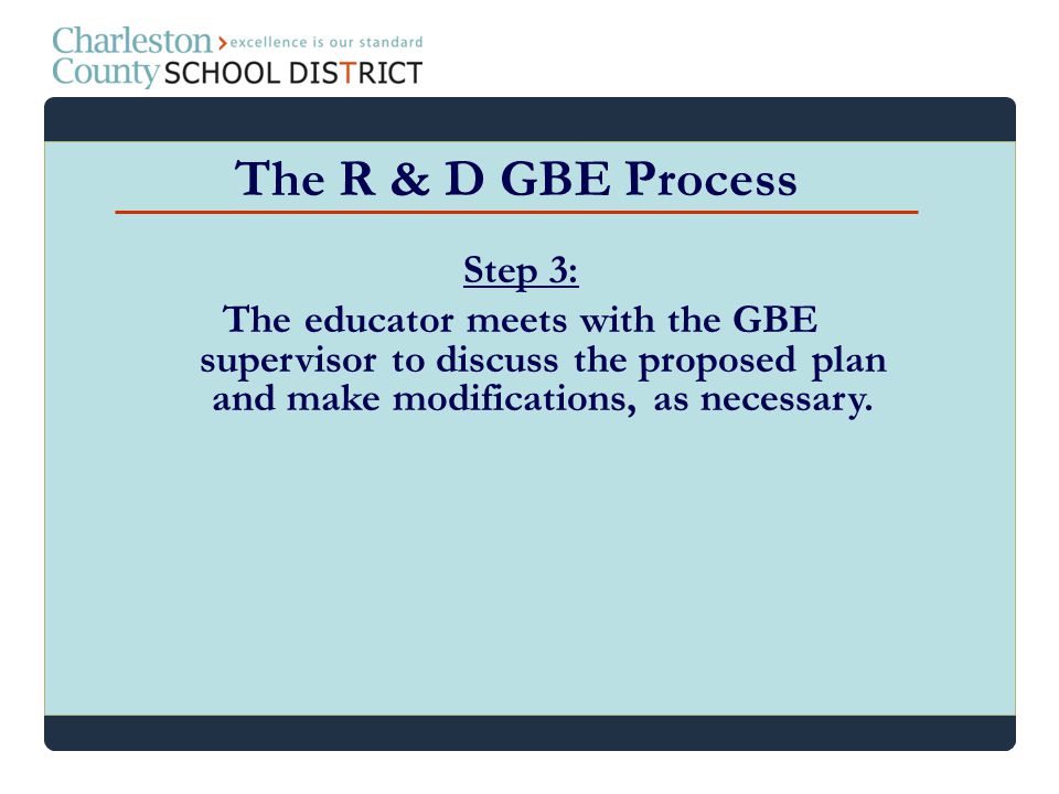 The R & D GBE Process Step 3: