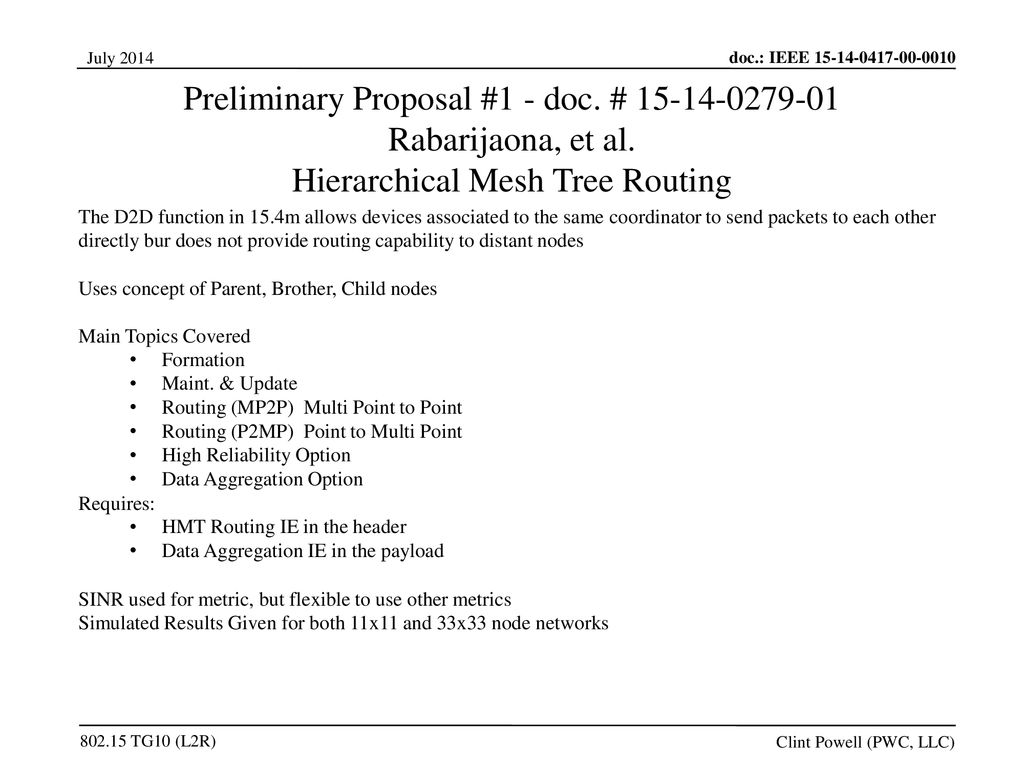 Preliminary Proposal #1 - doc. # Rabarijaona, et al.