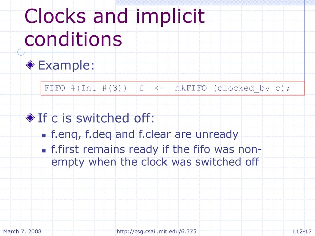 Clocks and implicit conditions