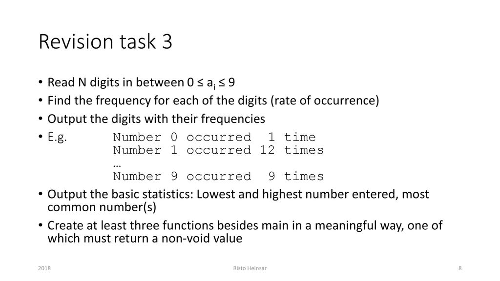 Revision task 3 Read N digits in between 0 ≤ ai ≤ 9