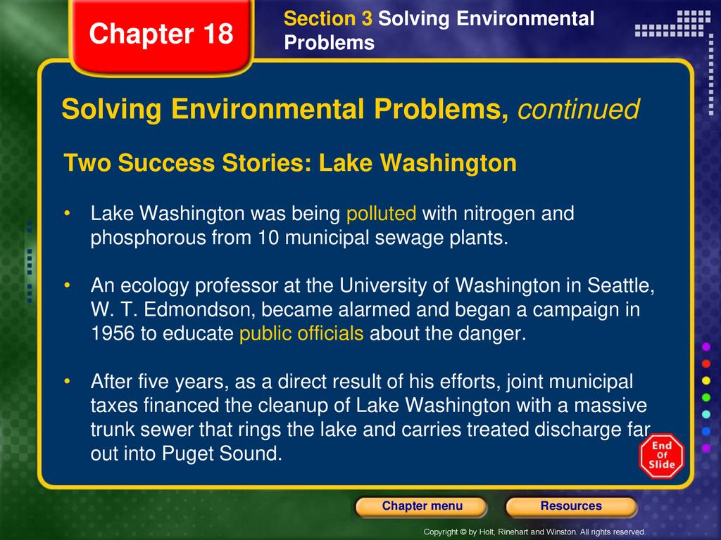 Solving Environmental Problems, continued