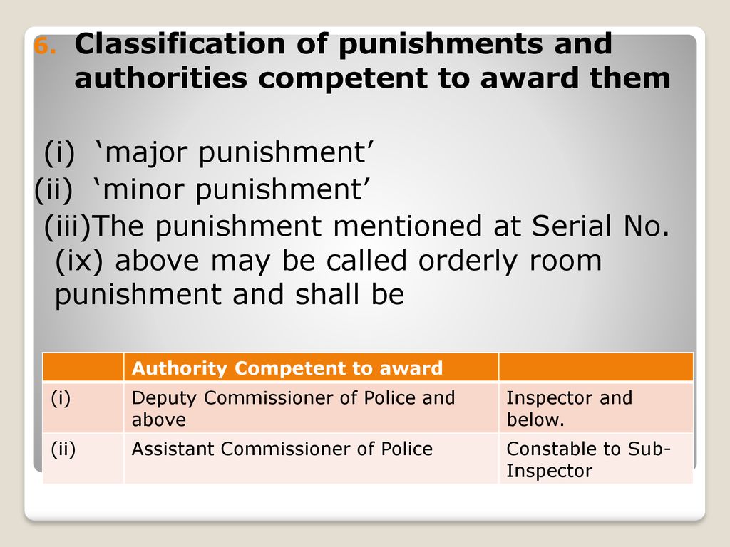 Classification of punishments and authorities competent to award them