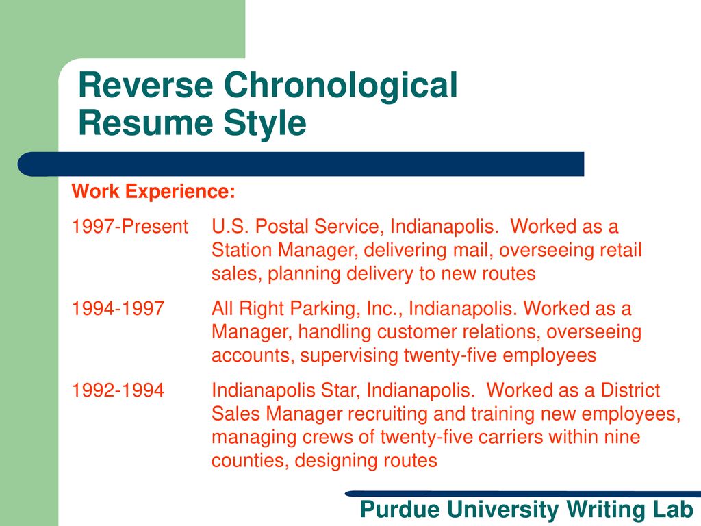 Reverse Chronological Resume Style