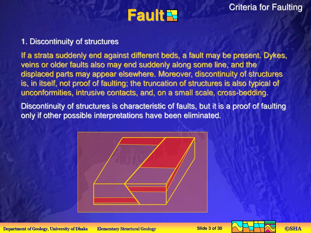Criteria for Faulting 1. Discontinuity of structures
