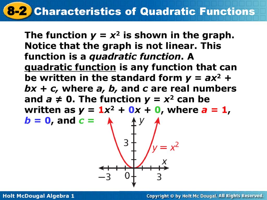 82 Characteristics of Quadratic Functions Warm Up Lesson Presentation