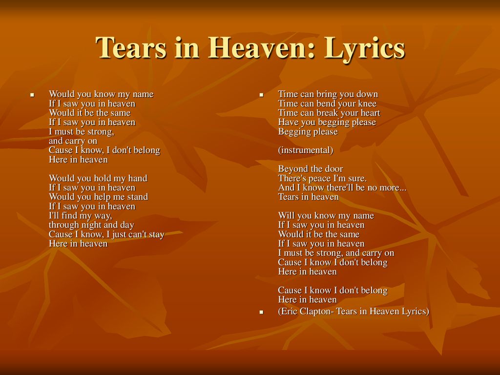 Eric Clapton.Tears In Heaven. Tradução 