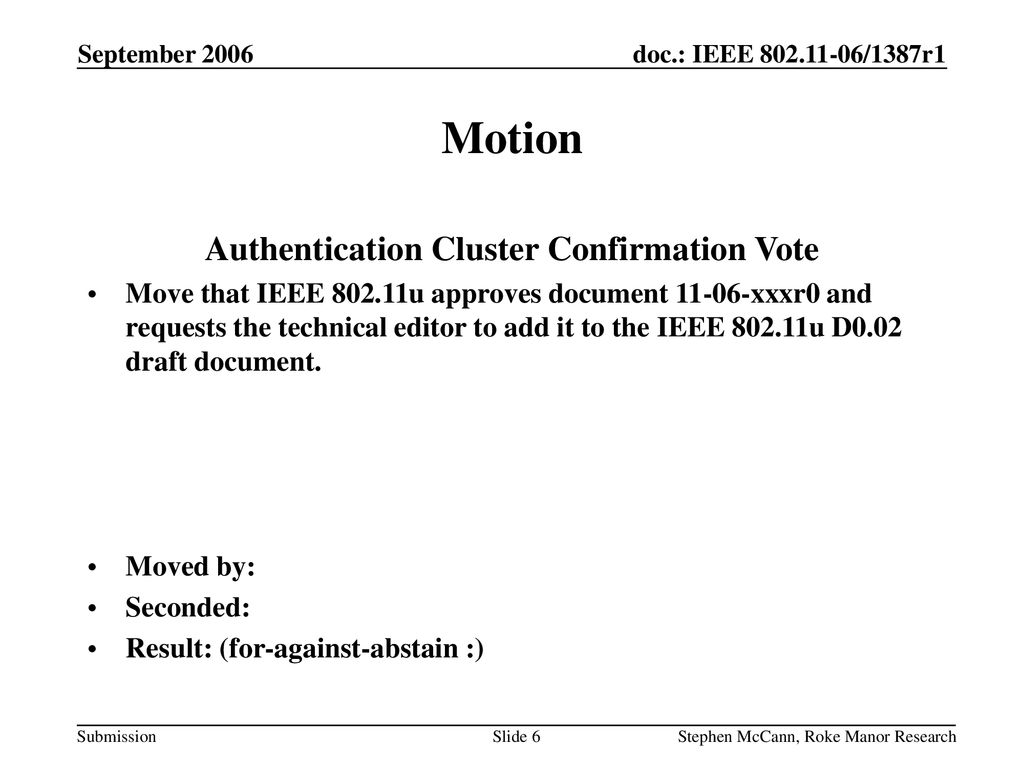 Authentication Cluster Confirmation Vote