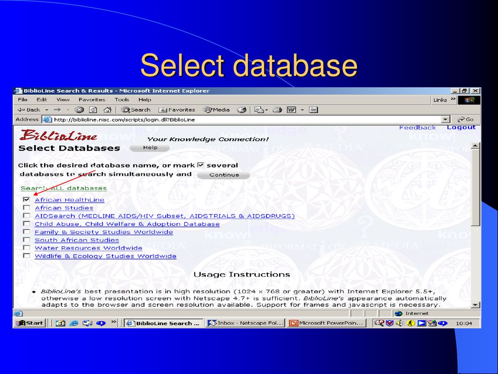 Select database