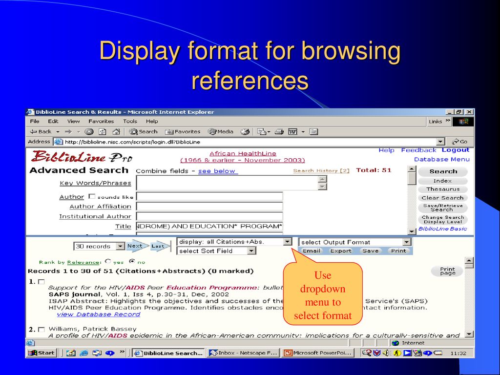 Display format for browsing references