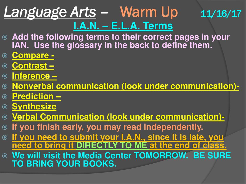 Language Arts – Warm Up 11/16/17