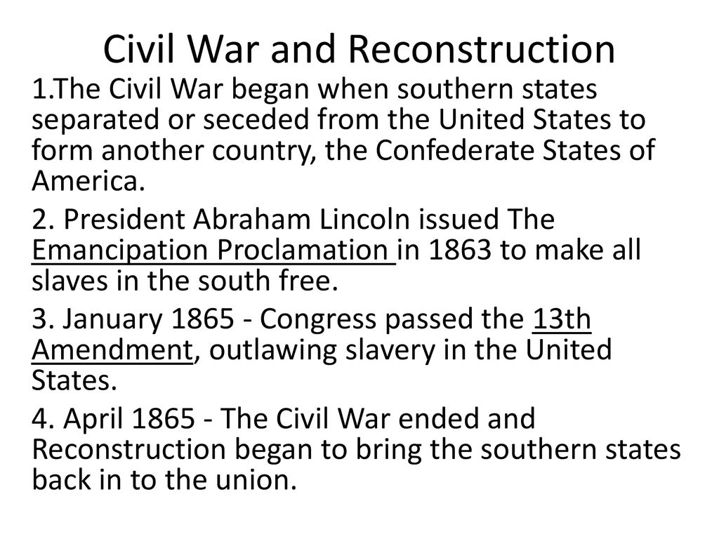 Week 1- 5 Civil War Lecture Notes - Civil War & Reconstruction 1828-  01: 512: 303 The Coming of - Studocu