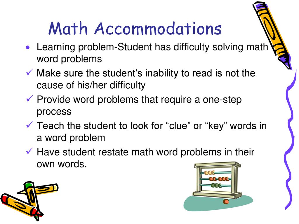 Math Accommodations Learning problem-Student has difficulty solving math word problems.