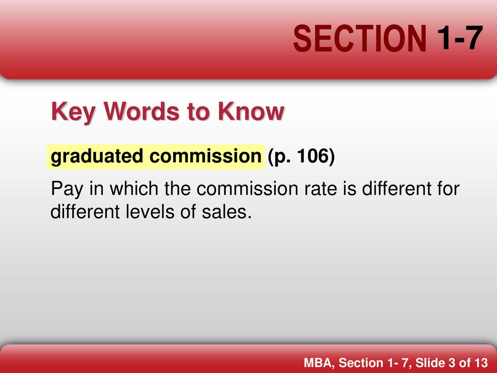 Key Words to Know graduated commission (p. 106)