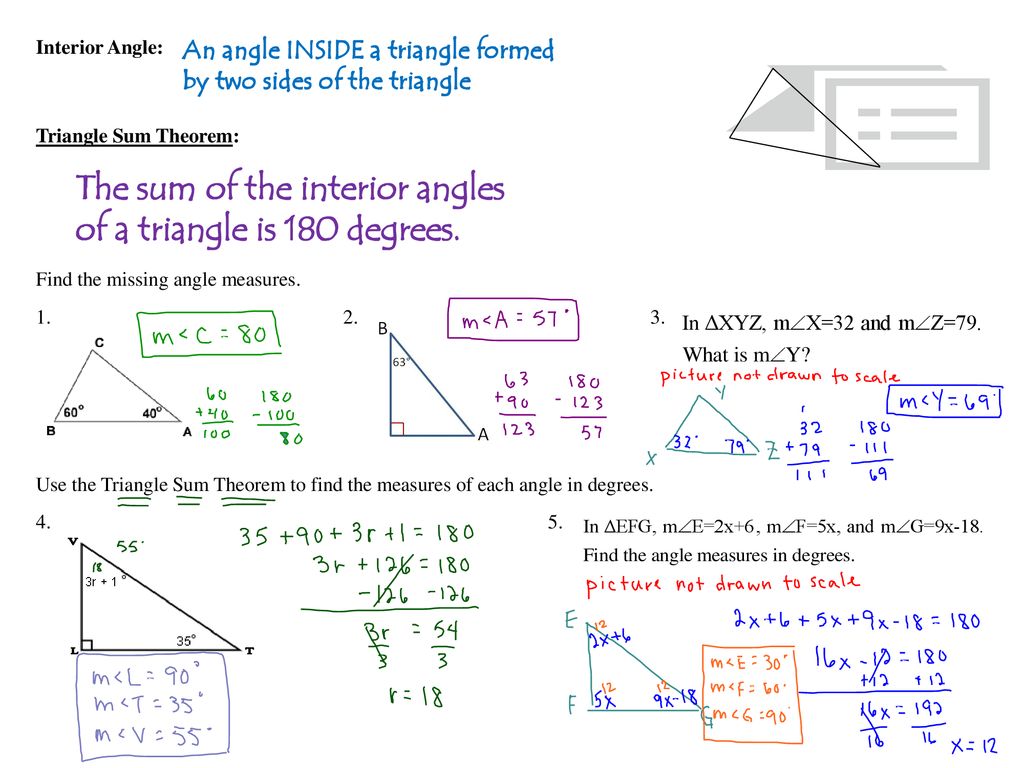 V L T The Sum Of The Interior Angles Of A Triangle Is 180