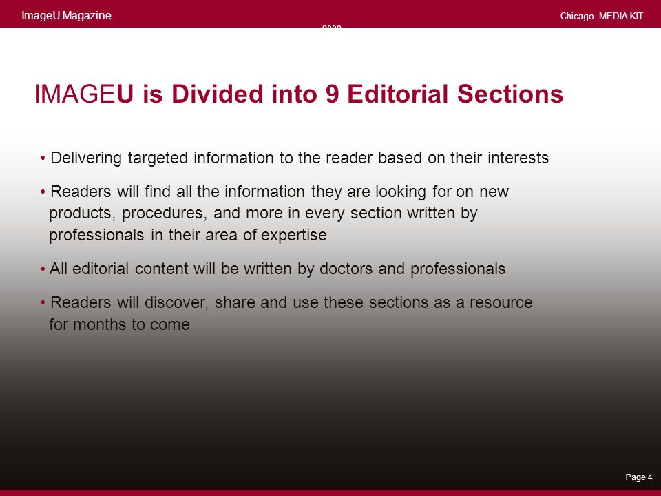 IMAGEU is Divided into 9 Editorial Sections