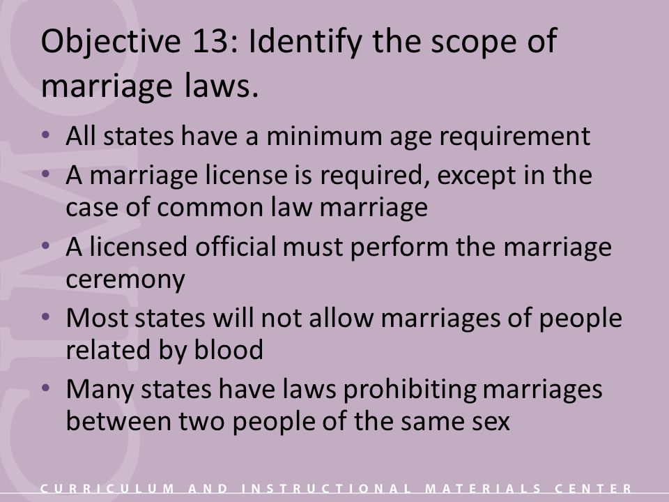Objective 13: Identify the scope of marriage laws.