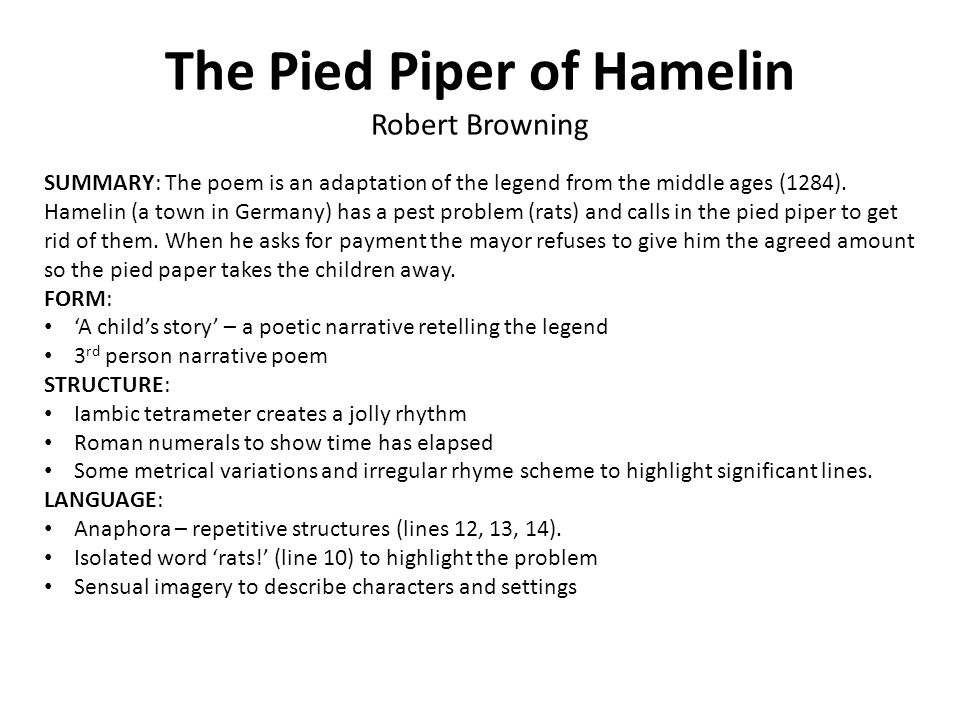 the pied piper of hamelin by robert browning summary