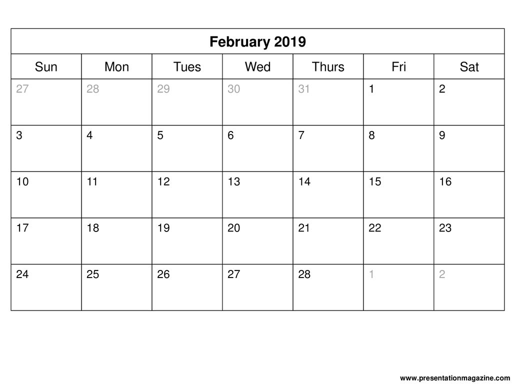 2019 monthly calendar template - ppt download