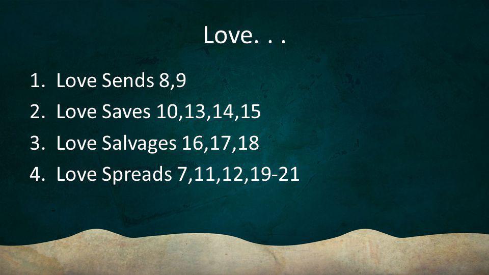 Love. 1. Love Sends 8,9 2. Love Saves 10,13,14,15 3.