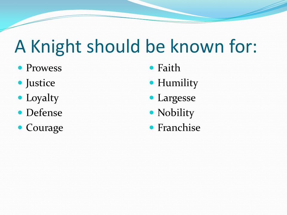 A Knight should be known for: