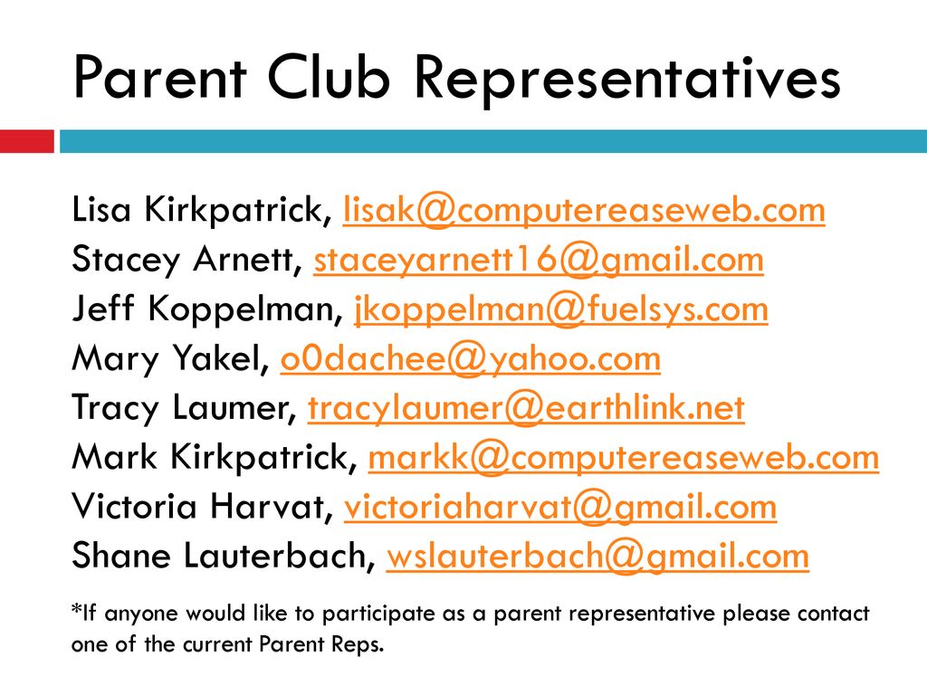 Parent Club Representatives
