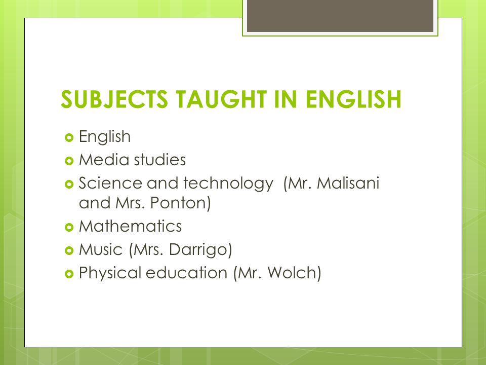 SUBJECTS TAUGHT IN ENGLISH