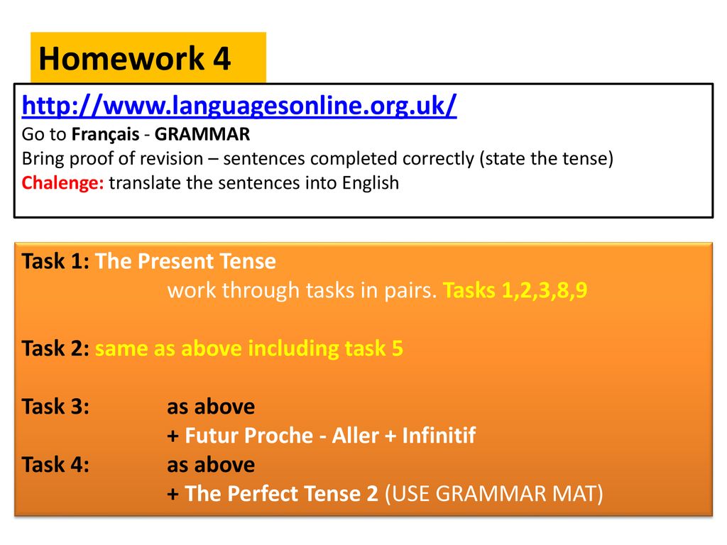 traduction the homework en francais