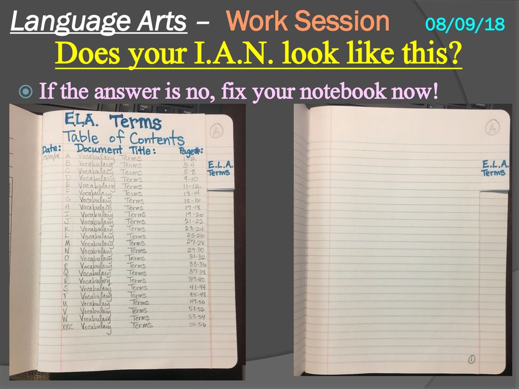 Language Arts – Work Session 08/09/18